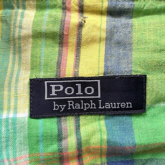 Vintage Polo Ralph Lauren Green Plaid India Madras Linen Shorts - 32-34" Waist/M - Picture 7 of 12